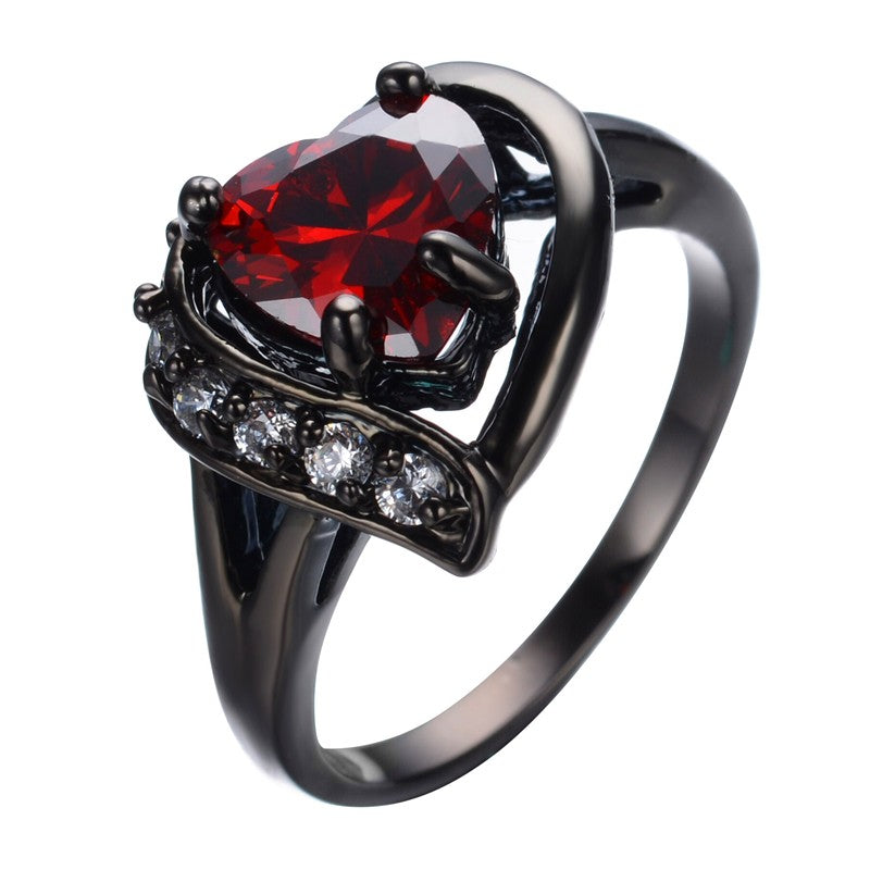 Silver Red Heart Gemstone And Cubic Zirconia Cluster Ring By Icesia |  Ramsdens Jewellery
